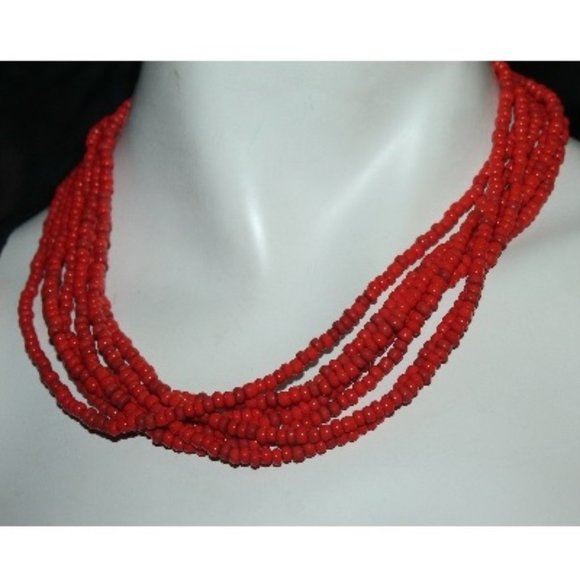 Jewelry - Vintage Estate Multi-Strand Red Coral Necklace Choker